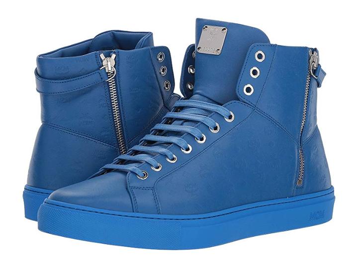Mcm Embossed Logo High Top Turnlock Sneaker (tennis Blue) Men's Shoes