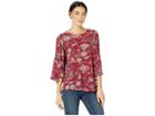 Bobeau Kendra Scoop Neck Drapey Top (burgundy/red Floral) Women's Blouse