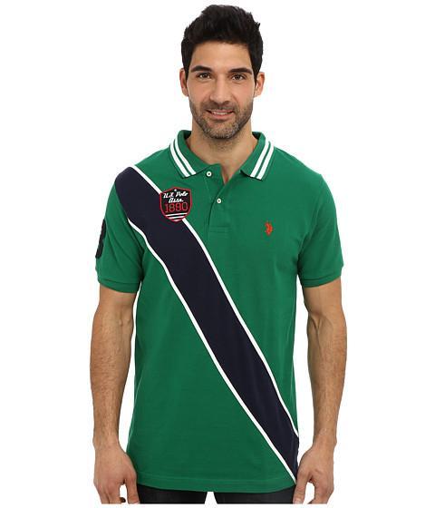 U.s. Polo Assn. Diagonal Stripes Short Sleeve Pique Polo (hiking Green) Men's Short Sleeve Pullover