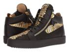 Giuseppe Zanotti May London Metallic Croc Print Mid Top Sneaker (black/gold) Men's Shoes