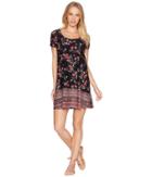 Pink Rose Scoop Neck Pleated Seam Detail Short Sleeve Dress (black/mauve Border) Women's Dress