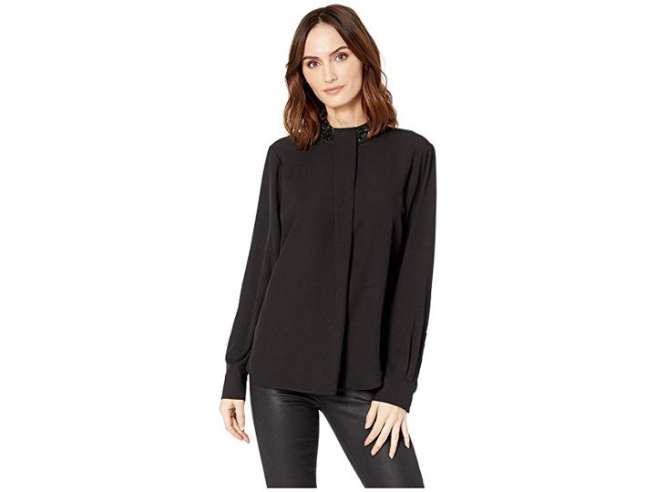 Calvin Klein Long Sleeve Woven Pullover (black) Women's Clothing