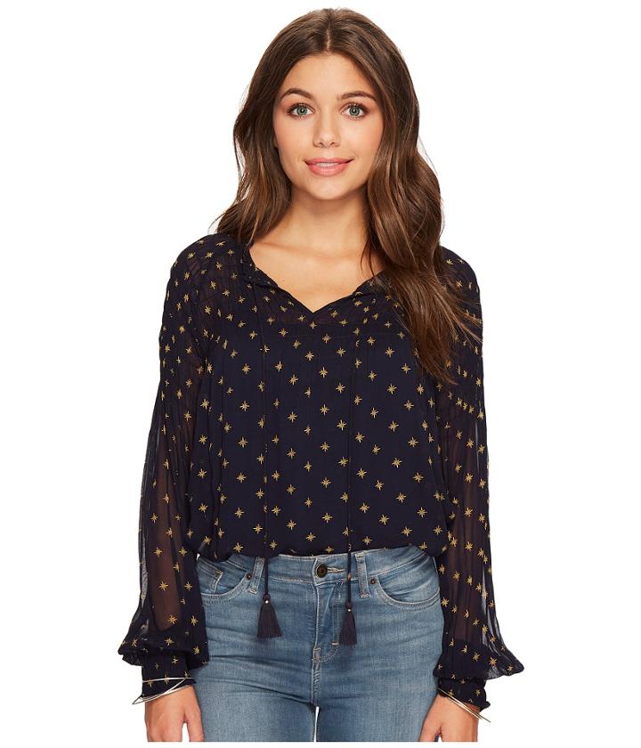 Lucky Brand Smocked Top (navy Multi) Women's Clothing