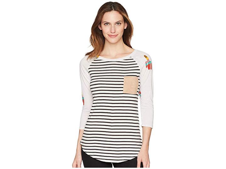 Wrangler Long Sleeve Knit Square Pocket (white/black/tan) Women's Clothing