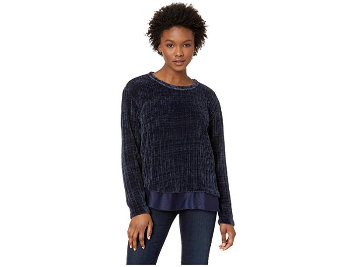Mod-o-doc Chenille Rib Crew Neck Sweater With Satin Trim (navy) Women's Sweater