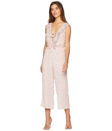 Romeo & Juliet Couture Tie Up Front And Print Jumpsuit (blush Combo) Women's Jumpsuit & Rompers One Piece