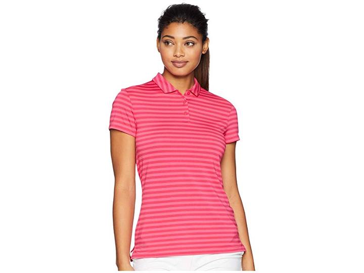 Nike Golf Dry Polo Short Sleeve Stripe (rush Pink/watermelon/flint Silver) Women's Clothing