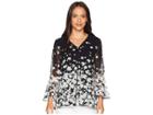 Calvin Klein Printed V-neck W/ Pearls (black/white) Women's Blouse