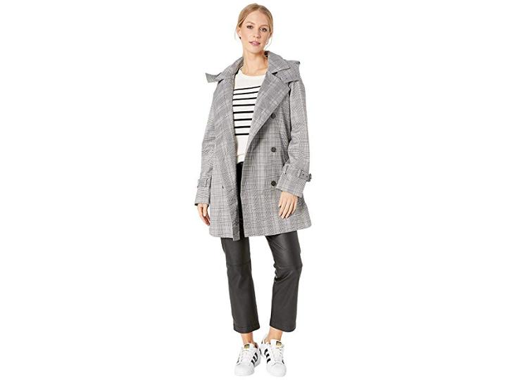 Avec Les Filles Plaid Water Resistant Raincoat (grey Plaid) Women's Coat