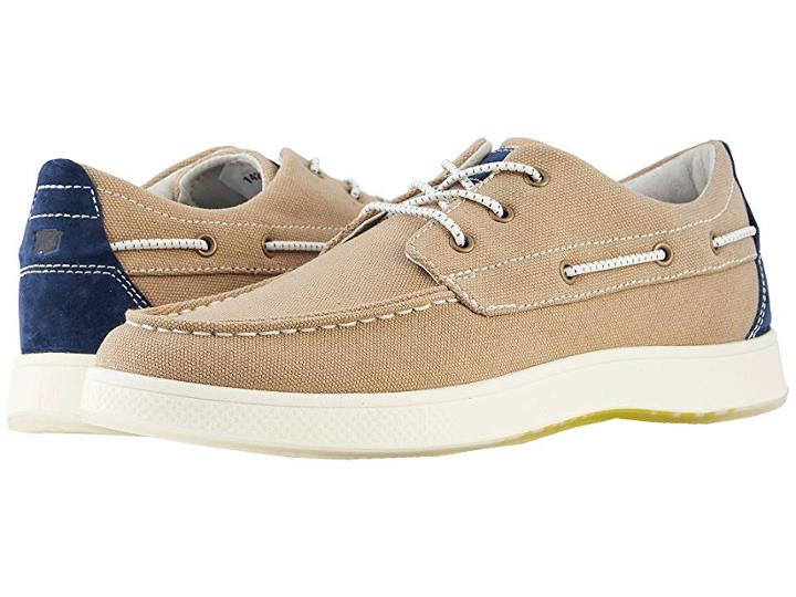 Florsheim Edge Moc Toe Boat Shoe (khaki Canvas/navy Nubuck) Men's Lace Up Casual Shoes