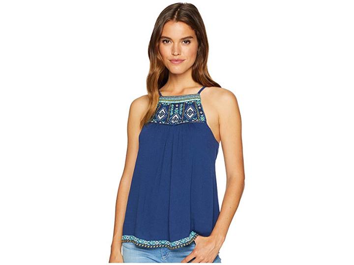 Miss Me Back Tassel Embroidered Top (navy) Women's Clothing