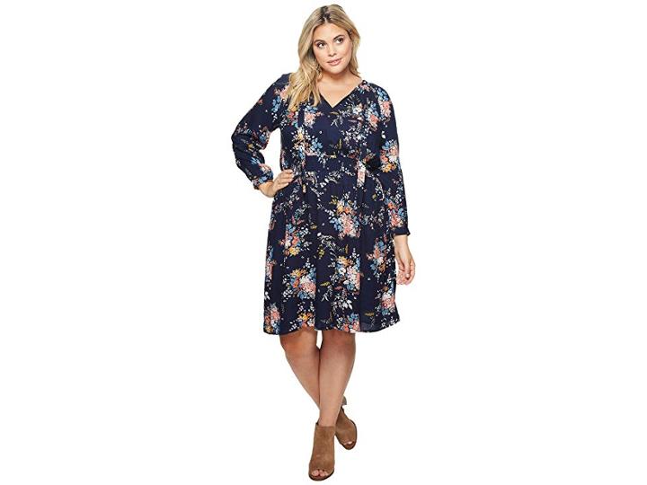 Lucky Brand Plus Size Drop Waist Printed Dress (navy Multi) Women's Dress