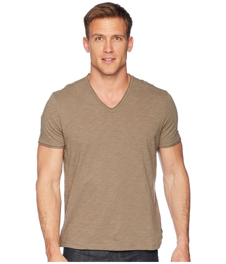 John Varvatos Star U.s.a. Short Sleeve Slub V-neck With Cut Raw Edge K3595u1b (sage) Men's Clothing