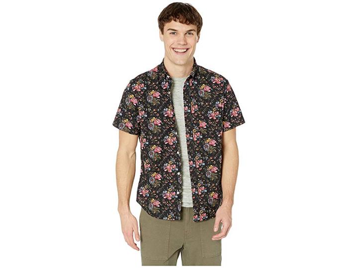 J.crew Short Sleeve Slim Secret Wash (black Multi) Men's Clothing