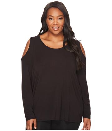 Lysse Plus Size Cold Shoulder Top (black) Women's Long Sleeve Pullover