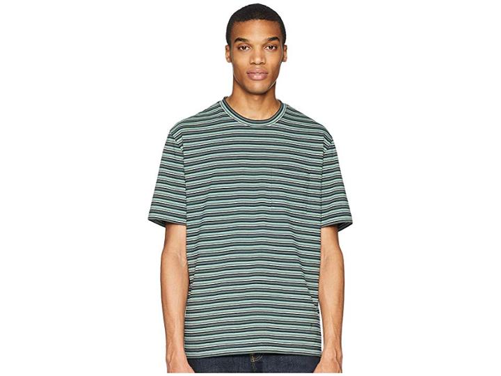 Vince Multi Stripe Short Sleeve Pocket Crew (urban Green/spearmint) Men's Clothing