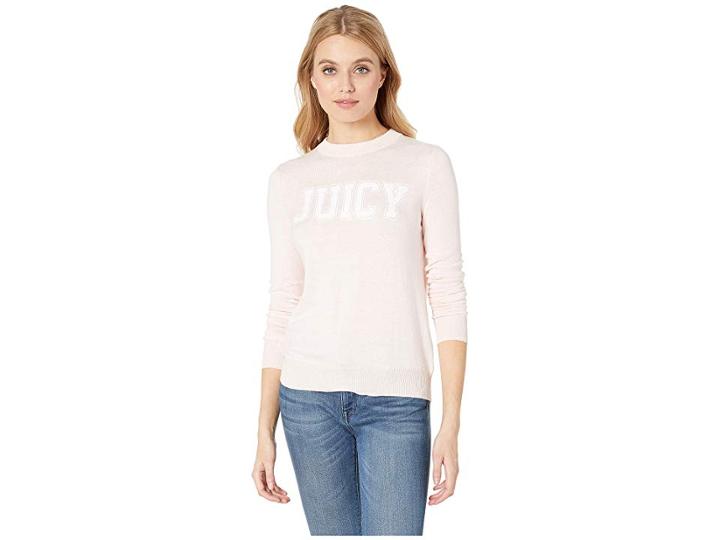 Juicy Couture Flocked Logo Sweater (rose Quartz) Women's Clothing