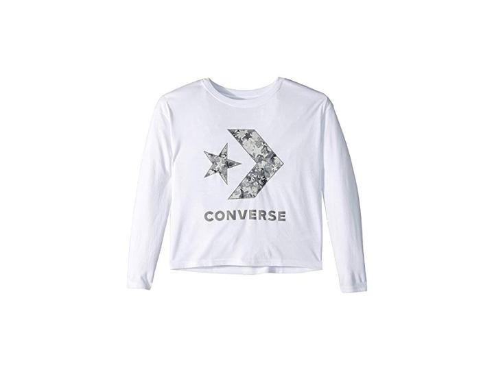 Converse Kids Oversized Star Chevron Top (big Kids) (white) Girl's Clothing