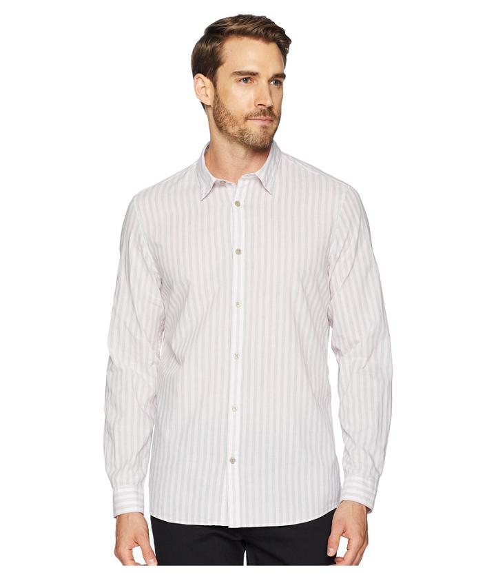 Calvin Klein Long Sleeve Washed Stripe Button Down Shirt (plush Pink) Men's Clothing
