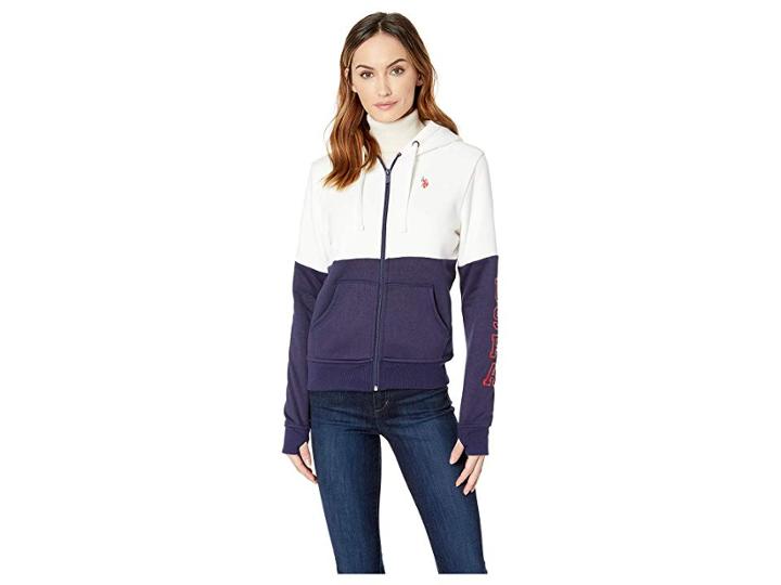 U.s. Polo Assn. Fleece Zip-up Hoodie (evening Blue) Women's Coat