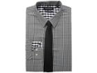 Nick Graham Mini Gingham Stretch Dress Shirt With Solid Herringbone Tie (black) Men's Long Sleeve Button Up