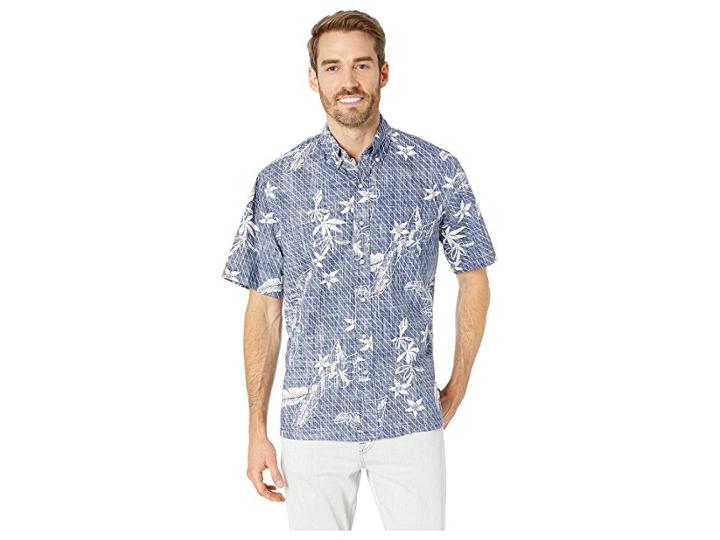 Reyn Spooner Washed Waiola Classic Fit Hawaiian Shirt (medieval Blue) Men's Clothing