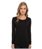 Three Dots Lightweight Viscose L/s Open Crew Neck (black) Women's Clothing