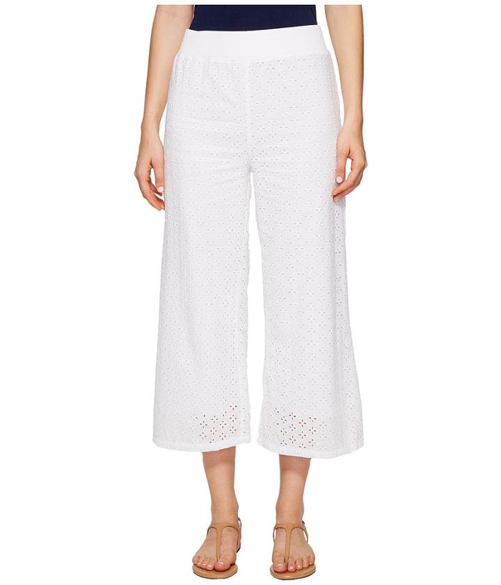Mod-o-doc Cotton Eyelet Wide Leg Crop Pants (white) Women's Casual Pants