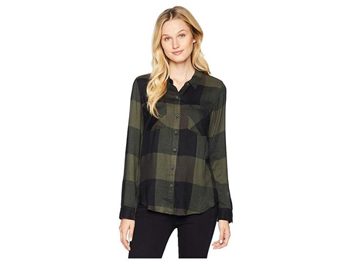 Lucky Brand Button Side Plaid Shirt (olive Multi) Women's Clothing
