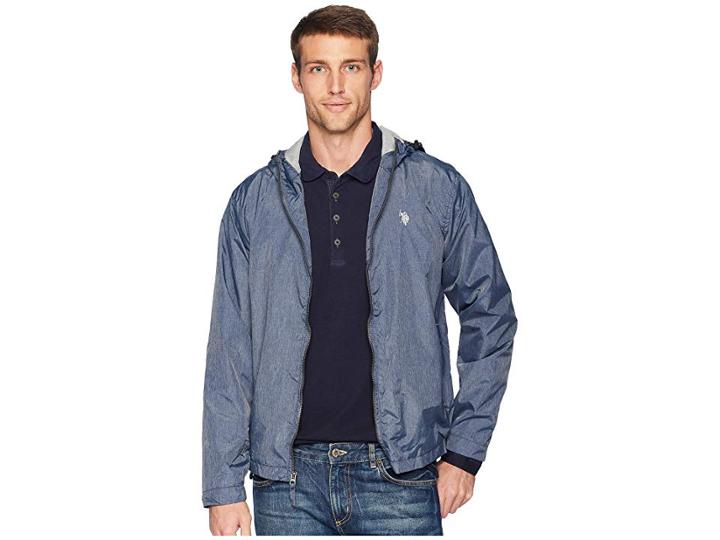 U.s. Polo Assn. Heather Hooded Windbreaker (classic Navy Heather) Men's Coat