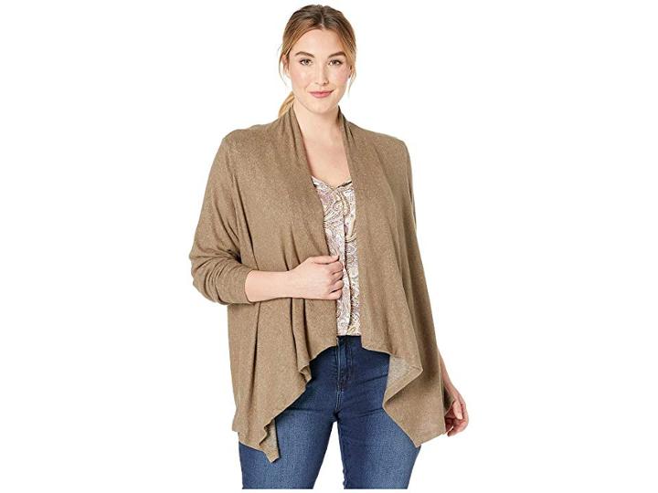B Collection By Bobeau Plus Size Amie Waterfall Cardigan (dusky Green) Women's Sweater