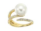 Michael Kors Pearl Tone Pave Crystal And White Pearl Open Ring (gold) Ring