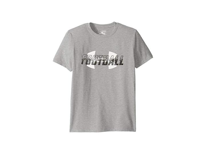 Under Armour Kids Football Overlay Short Sleeve Tee (big Kids) (true Gray Heather/graphite) Boy's T Shirt