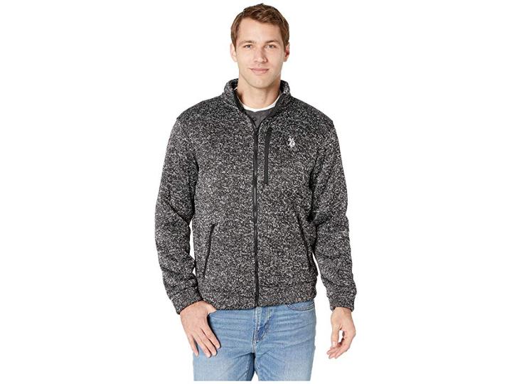 U.s. Polo Assn. Mock Neck Sweater Full Zip (black Heather) Men's Clothing