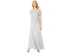Marina Short Sleeve Mock Two-piece Gown W/ Lace Bodice, Solid Skirt (silver) Women's Dress