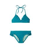 Splendid Littles Color Blocked Banded Triangle Bra Ruffle Pants (big Kid) (aqua) Girl's Swimwear Sets