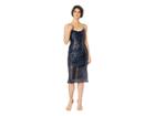 Bebe Chevron Sequin Midi Slip W/ Illusion Dress (navy) Women's Dress