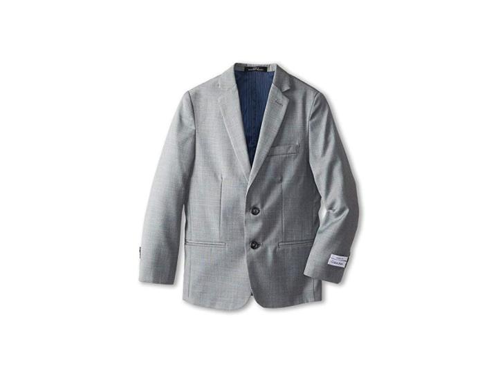 Calvin Klein Kids Sharkskin W/ Blue Deco Jacket (big Kids) (light Grey) Boy's Jacket