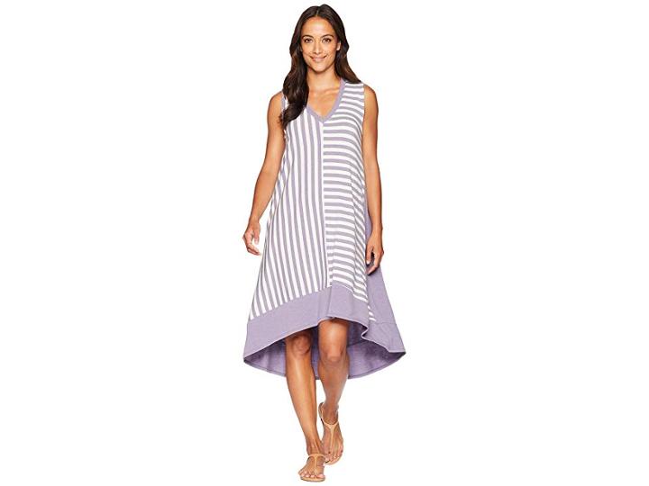 Nally & Millie Sleeveless V-neck Multi Stripe Dress (cloudy Plum) Women's Dress