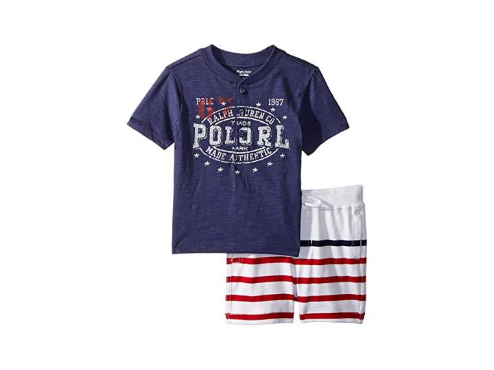 Ralph Lauren Baby Cotton Henley Shorts Set (infant) (boathouse Navy) Boy's Active Sets