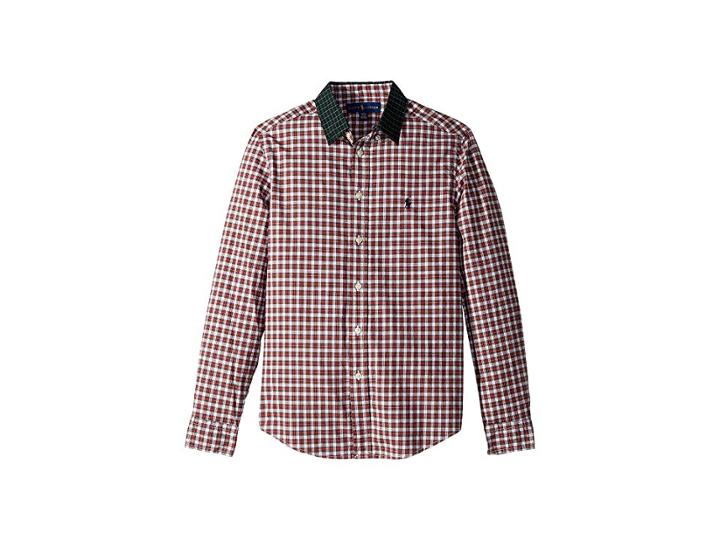 Polo Ralph Lauren Kids Plaid Cotton Poplin Shirt (big Kids) (red Multi) Boy's Clothing