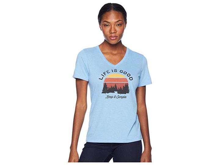 Life Is Good Keep It Simple Landscape Cool Vee (powder Blue) Women's T Shirt