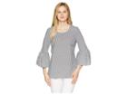 Calvin Klein Even Stripe W/ Bell Sleeve Blouse (black Stripe) Women's Blouse