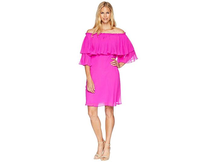 Lauren Ralph Lauren 2e Poly Georgette Romina 3/4 Sleeve Day Dress (paradise Pink) Women's Dress