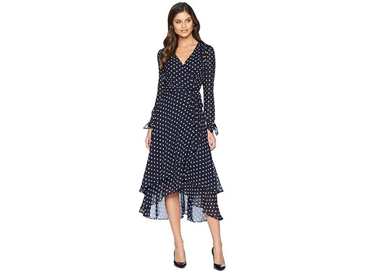 Betsey Johnson Long Sleeve Dot Wrap Dress (navy/ivory) Women's Dress