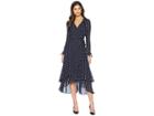 Betsey Johnson Long Sleeve Dot Wrap Dress (navy/ivory) Women's Dress