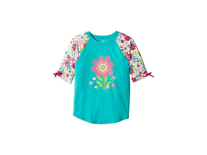 Hatley Kids Wallpaper Flowers Short Sleeve Rashguard (toddler/little Kids/big Kids) (aqua) Girl's Swimwear