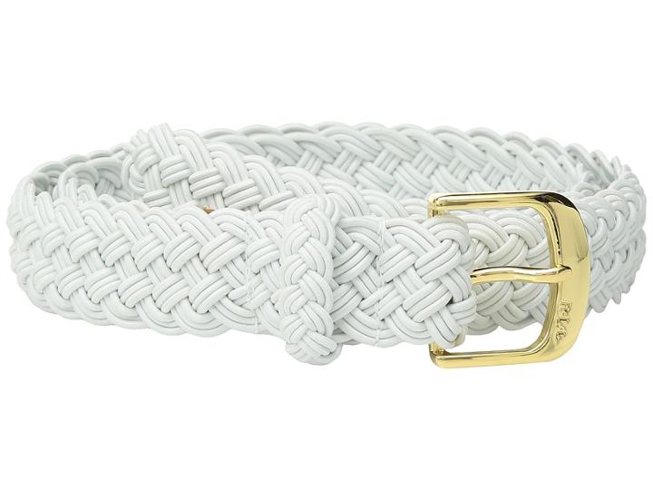 Lauren Ralph Lauren 1 1/4 Woven Elastic Stretch Belt With Roller Engraved Buckle (white) Women's Belts