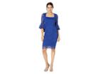 Marina Square Neck Bell Sleeve Glitter Knit Scallop Hem Short Dress (royal) Women's Clothing