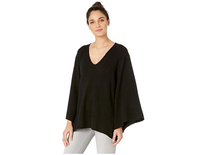 Bcbgmaxazria Masha Oversized V-neck Cropped Pullover (black) Women's Long Sleeve Pullover